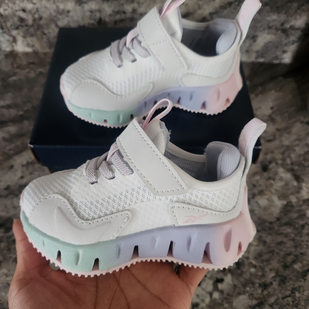 Reebok Kids White Sneakers with Mint and Lavender Soles